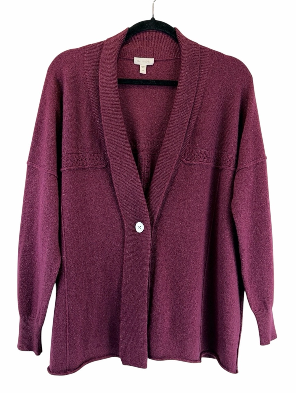 Garnett Hill Recycled Cashmere One-Button Cardigan Burgundy Sz Oversized Sz M
